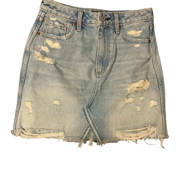 Abercrombie & Fitch Zoe Natural Rise Vintage A Line Skirt Distressed Denim 26 - Picture 2 of 5